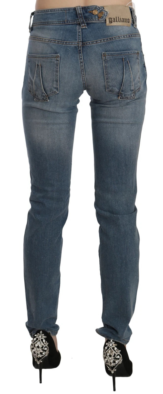 Blue Washed Mid Waist Skinny Casual Denim Pants John Galliano