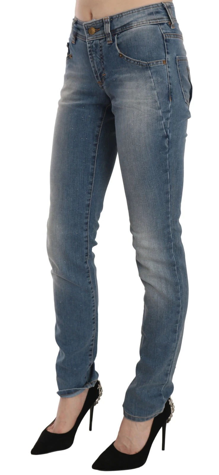 Blue Washed Mid Waist Skinny Casual Denim Pants John Galliano