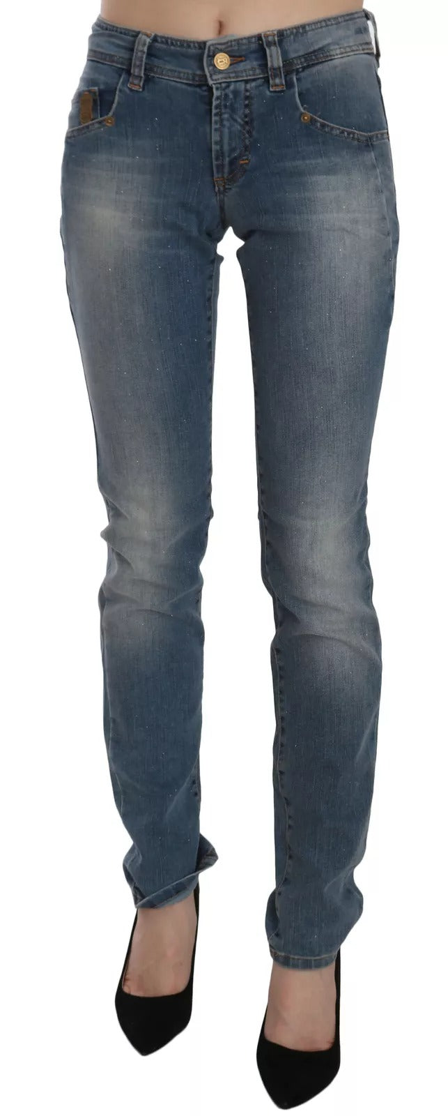 Blue Washed Mid Waist Skinny Casual Denim Pants John Galliano