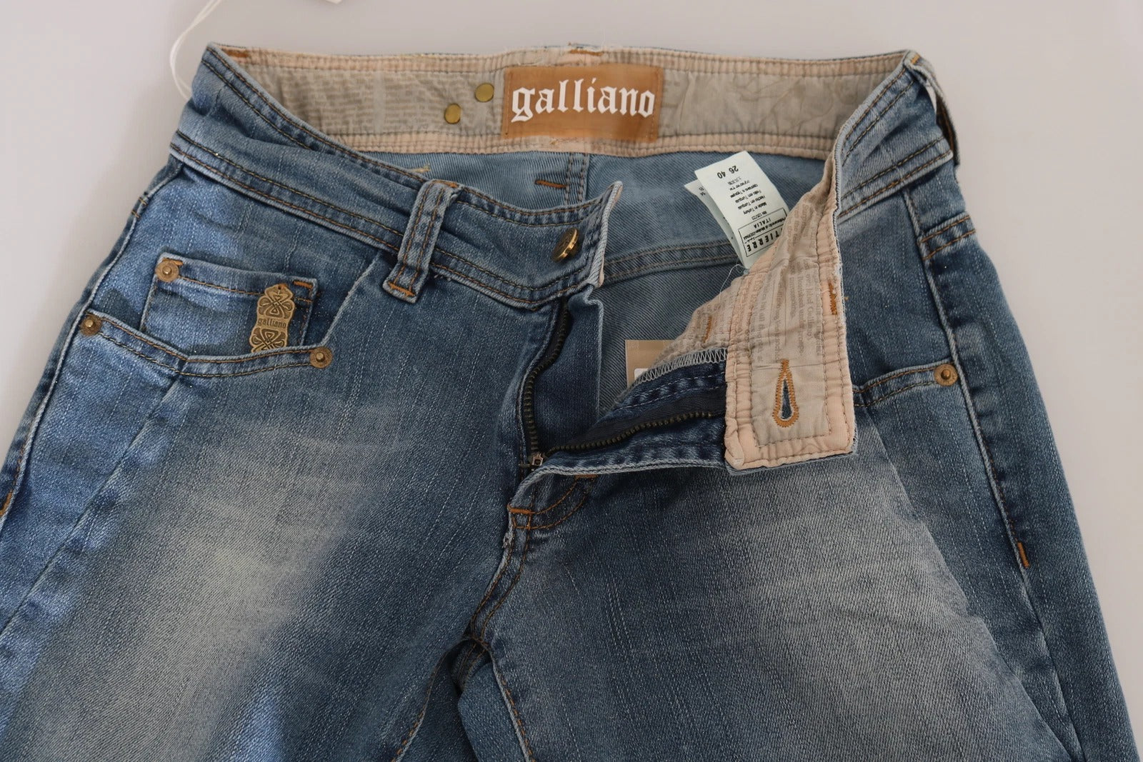 Blue Washed Mid Waist Skinny Casual Denim Pants John Galliano