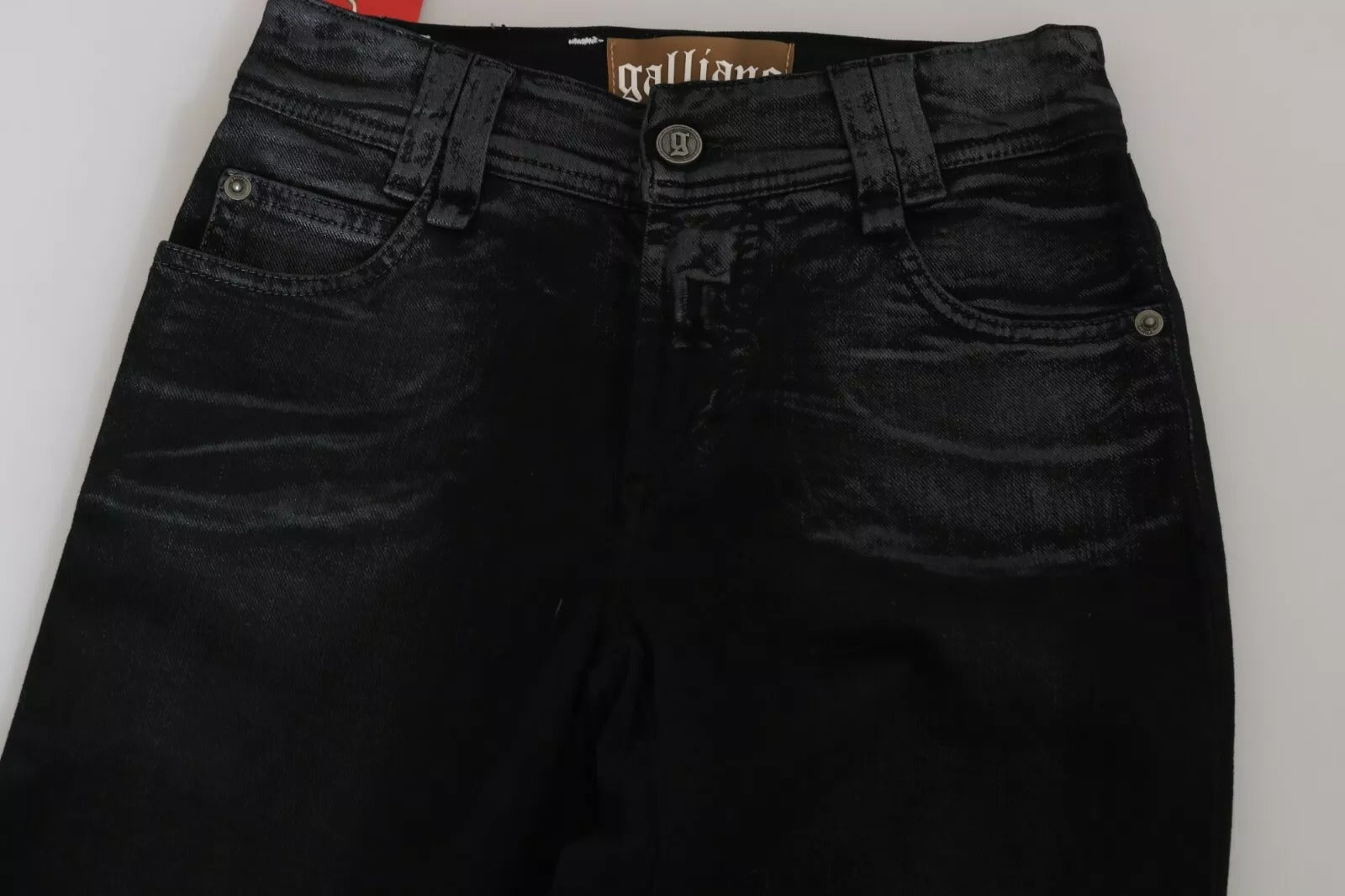 Black Washed High Waist Flared Denim Casual Pants Jeans John Galliano