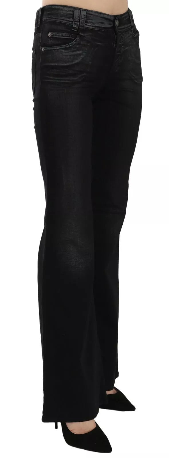 Black Washed High Waist Flared Denim Casual Pants Jeans John Galliano