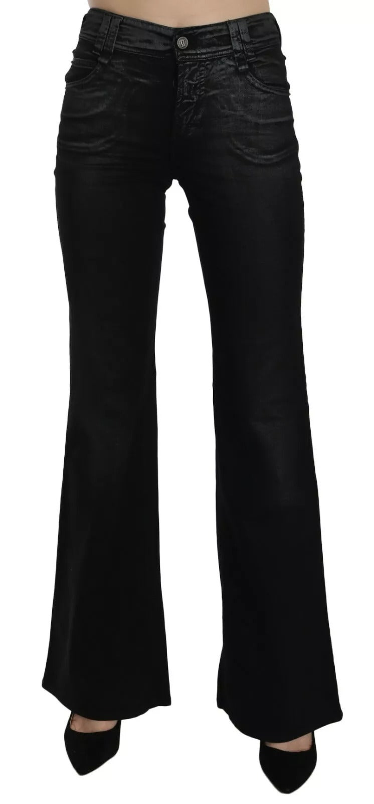 Black Washed High Waist Flared Denim Casual Pants Jeans John Galliano