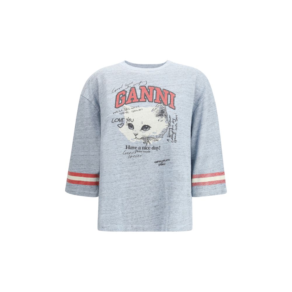 Cotton melange 3/4 sleeve T-shirt Ganni