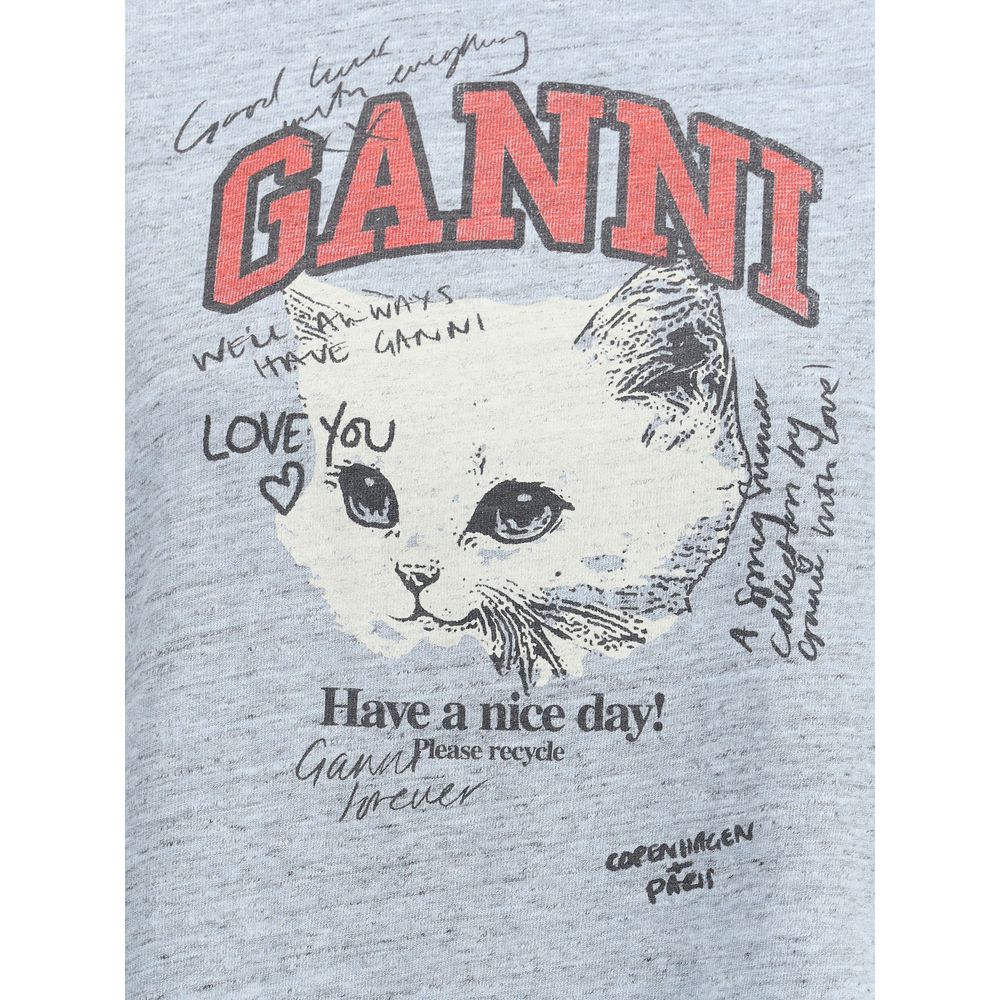 Cotton melange 3/4 sleeve T-shirt Ganni