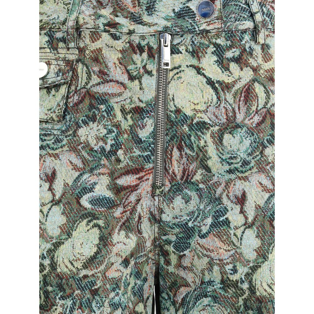 Printed Stretched Cotton Pants Ganni