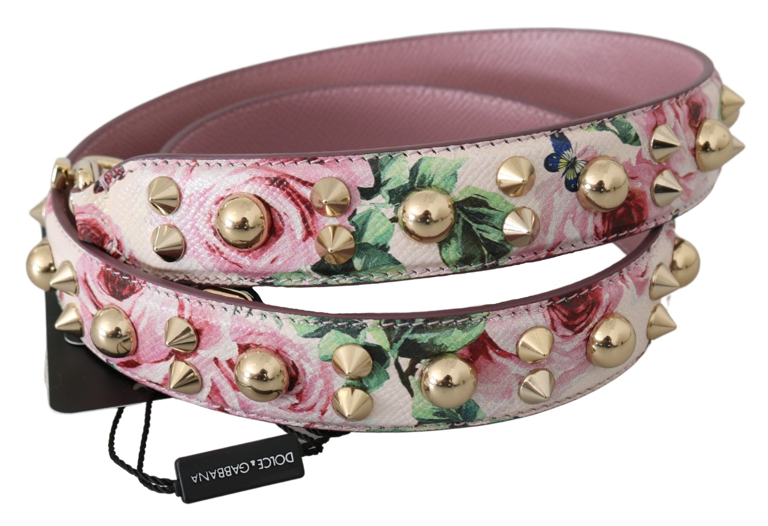 Pink Floral Leather Stud Accessory Shoulder Strap Dolce & Gabbana