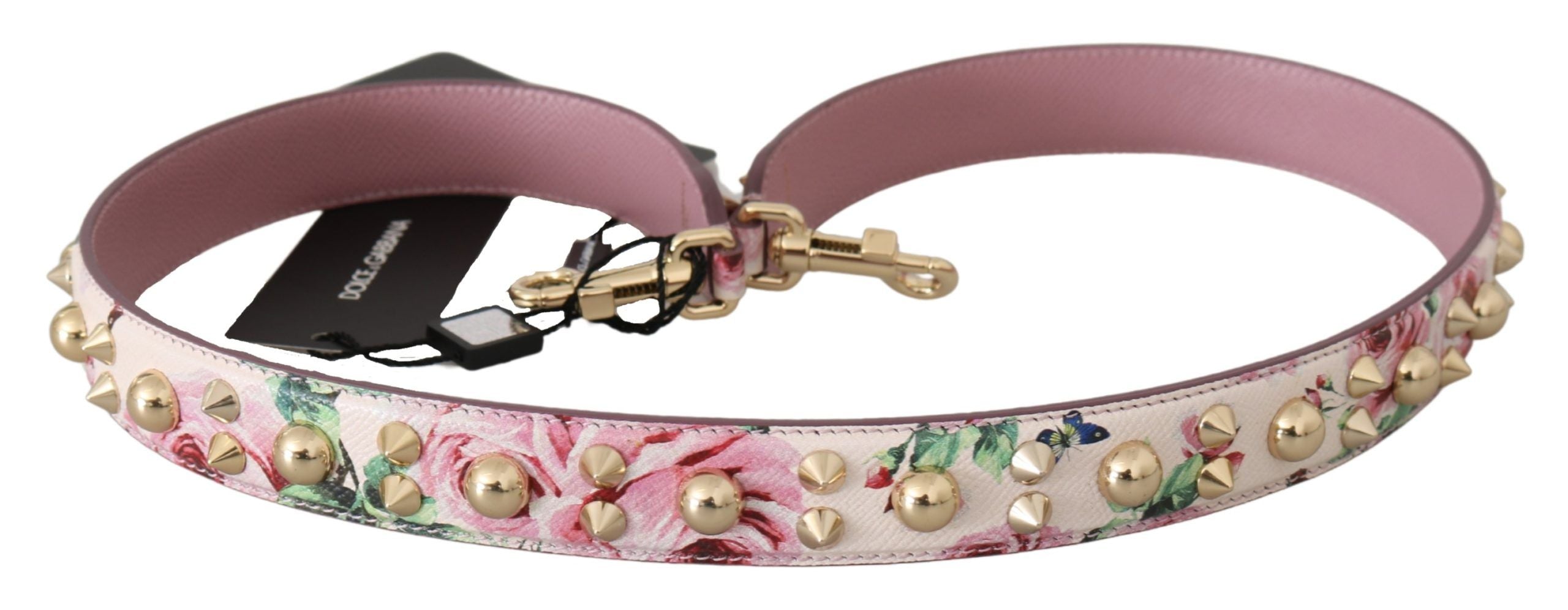Pink Floral Leather Stud Accessory Shoulder Strap Dolce & Gabbana