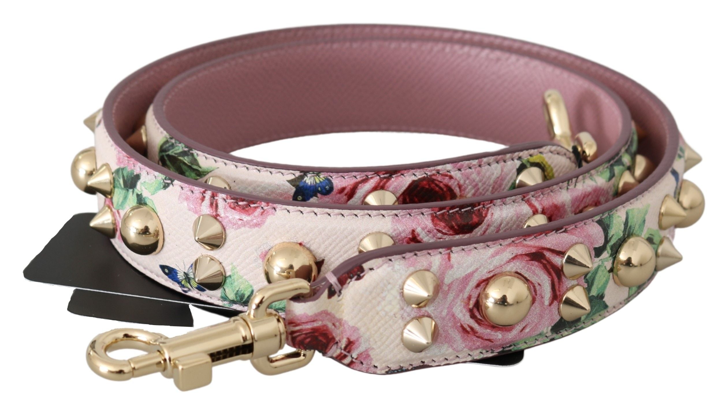 Pink Floral Leather Stud Accessory Shoulder Strap Dolce & Gabbana