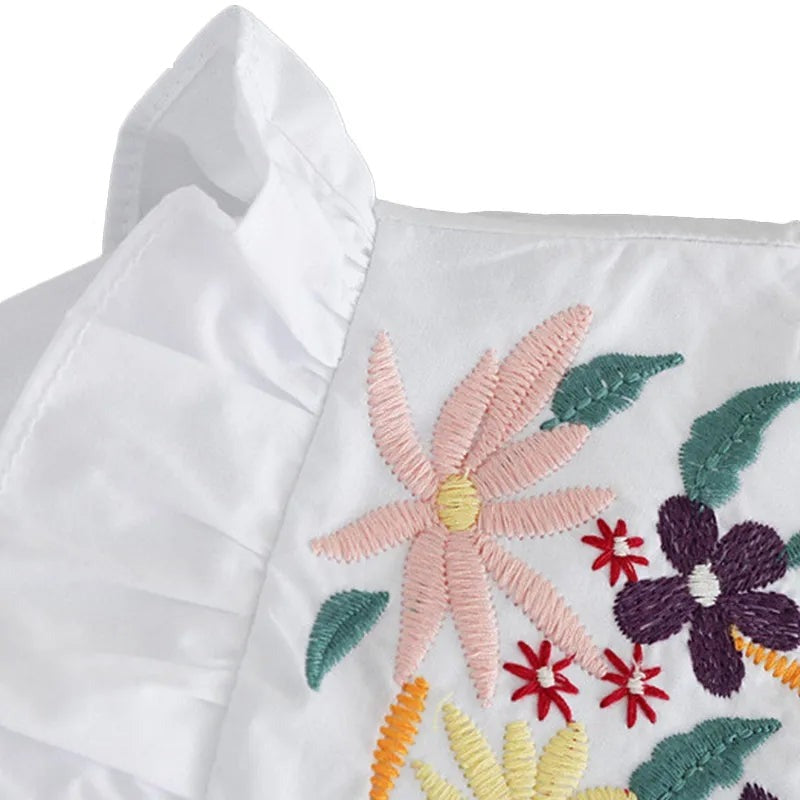 White Embroidered Frilled Top tops Shopella