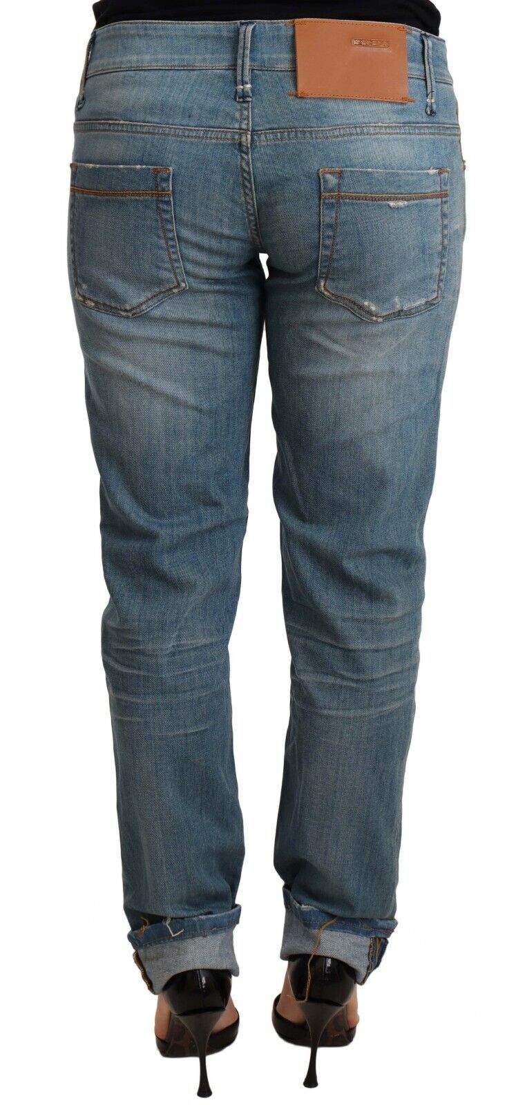 Blue Washed Cotton Folded Hem Women Trouser Acht