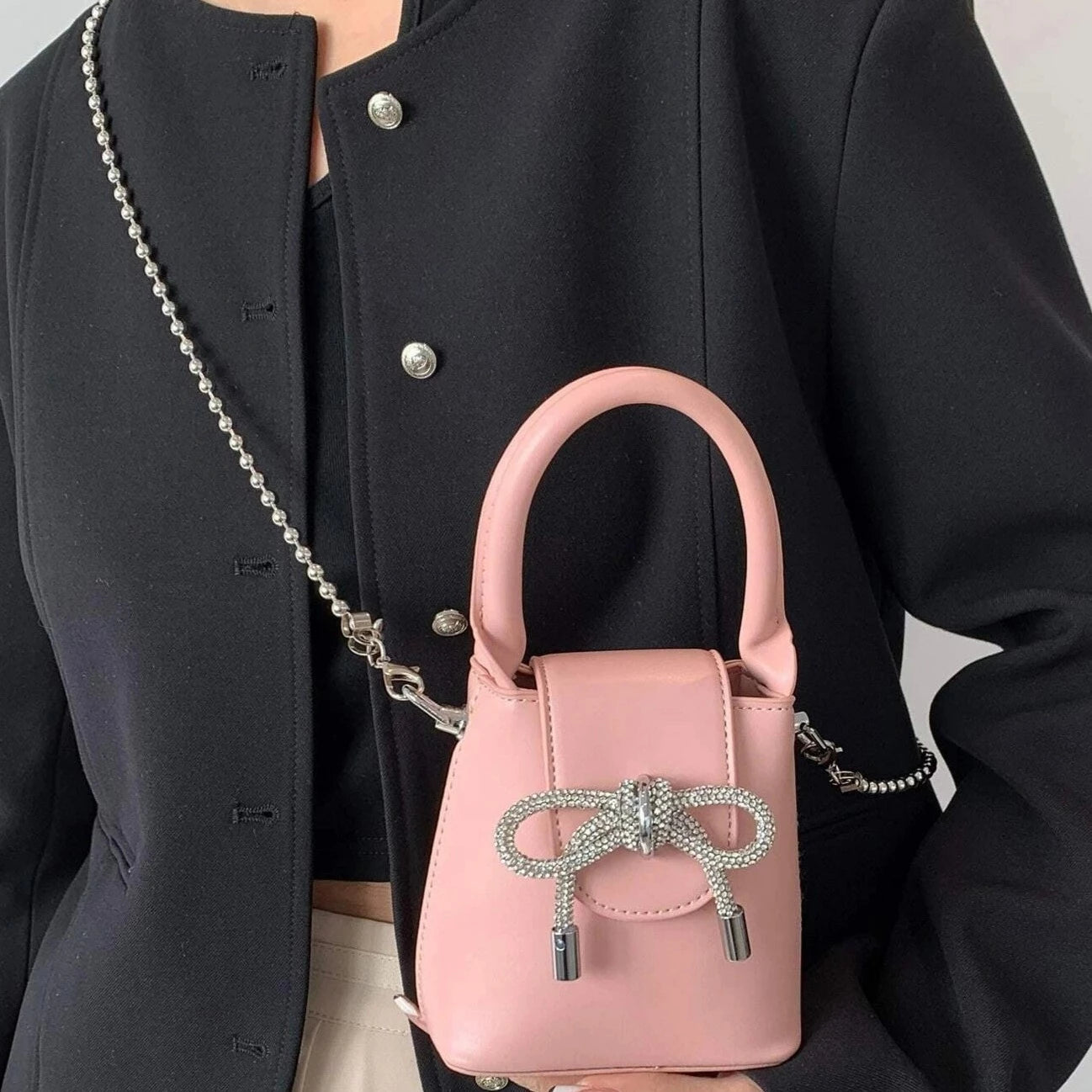 Mini Pink Rhinestone Bow Bag bags Shopella