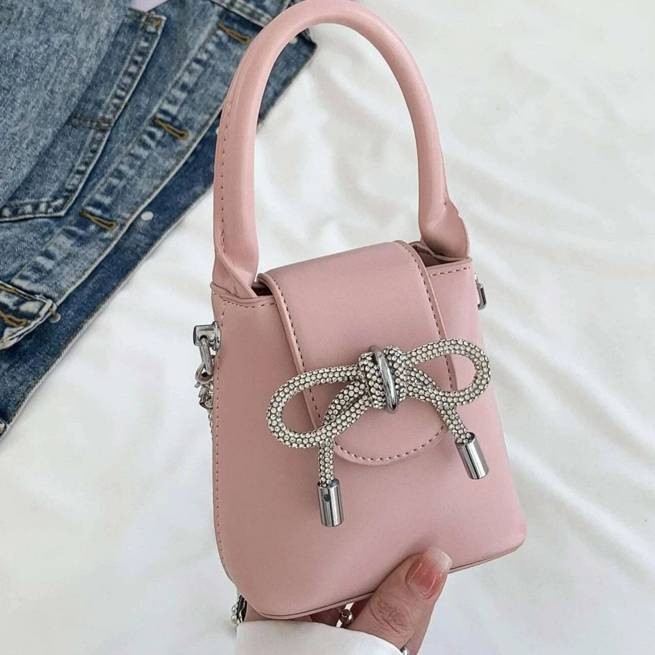 Mini Pink Rhinestone Bow Bag bags Shopella