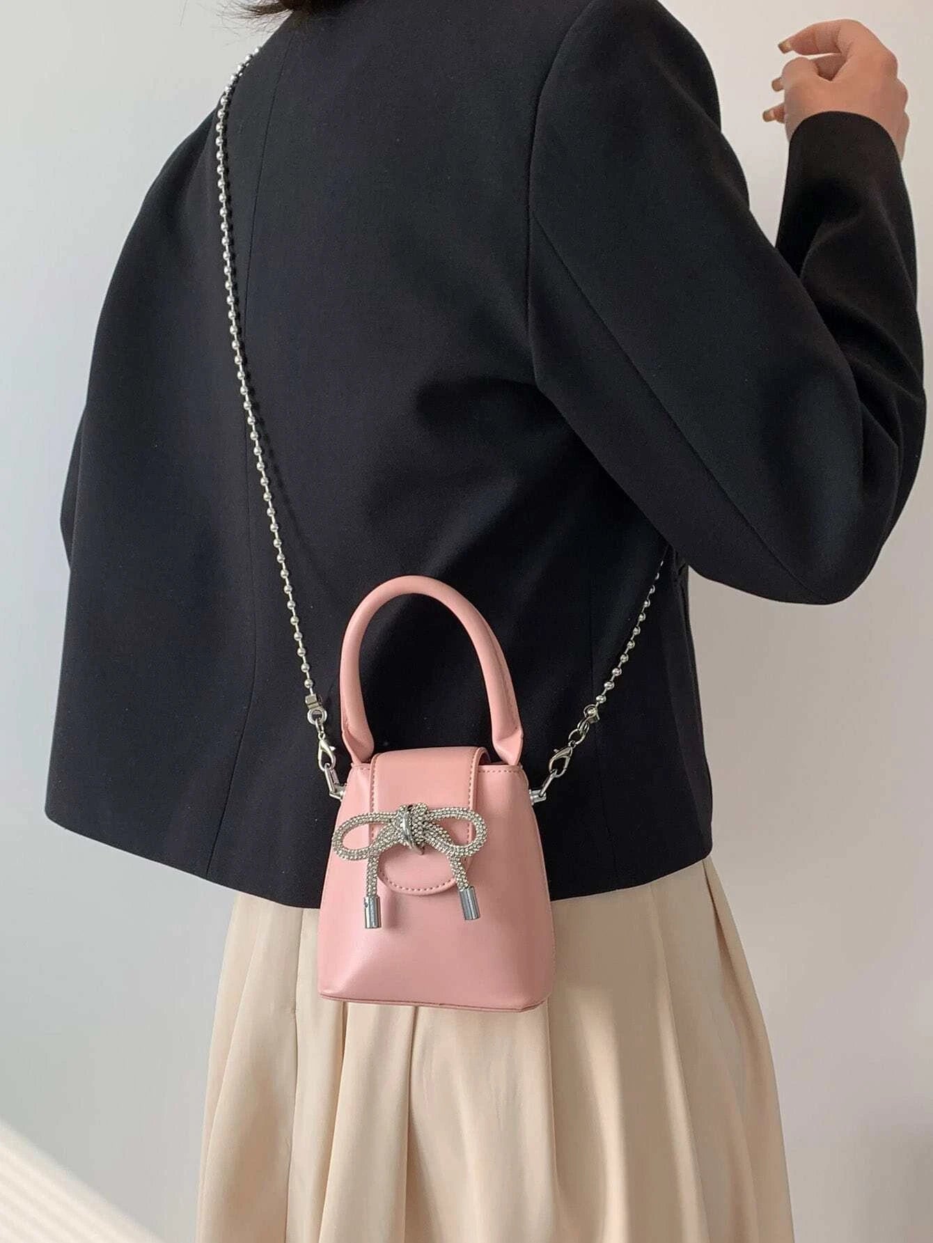 Mini Pink Rhinestone Bow Bag bags Shopella