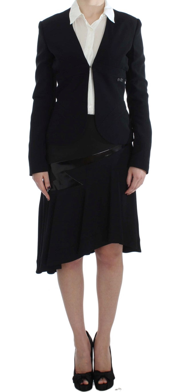 Black Blue Two Piece Suit Skirt & Blazer Exte