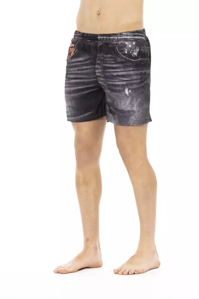 Black Polyester Men Swim Short Just Cavalli