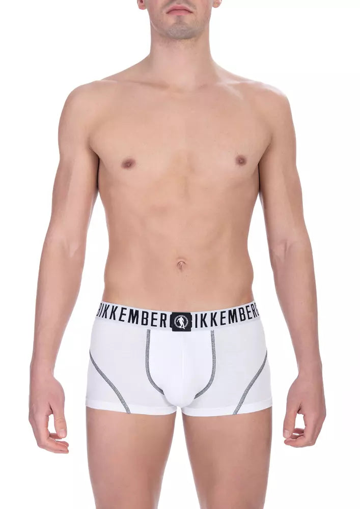 White Cotton Men Trunk Underwear Twin Pack Bikkembergs