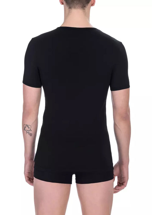 Black Cotton Men V-Neck T-Shirt Bikkembergs