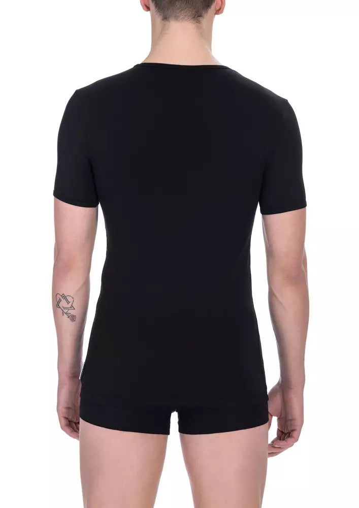 Black Cotton Men V-Neck T-Shirt Bikkembergs