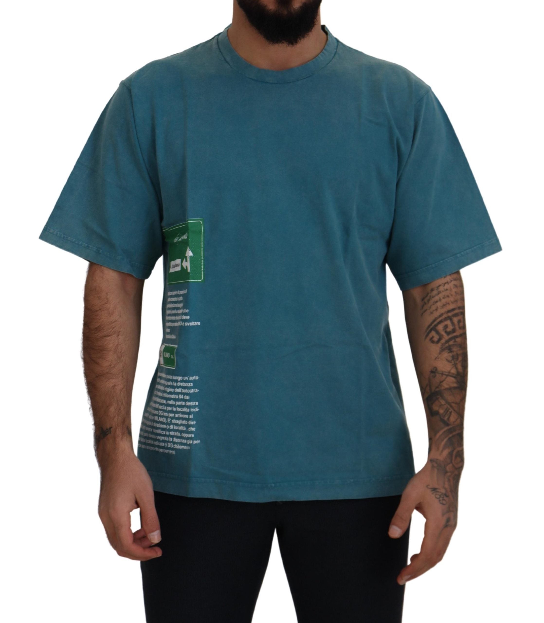 Blue Logo Print Crewneck Cotton T-shirt Dolce & Gabbana