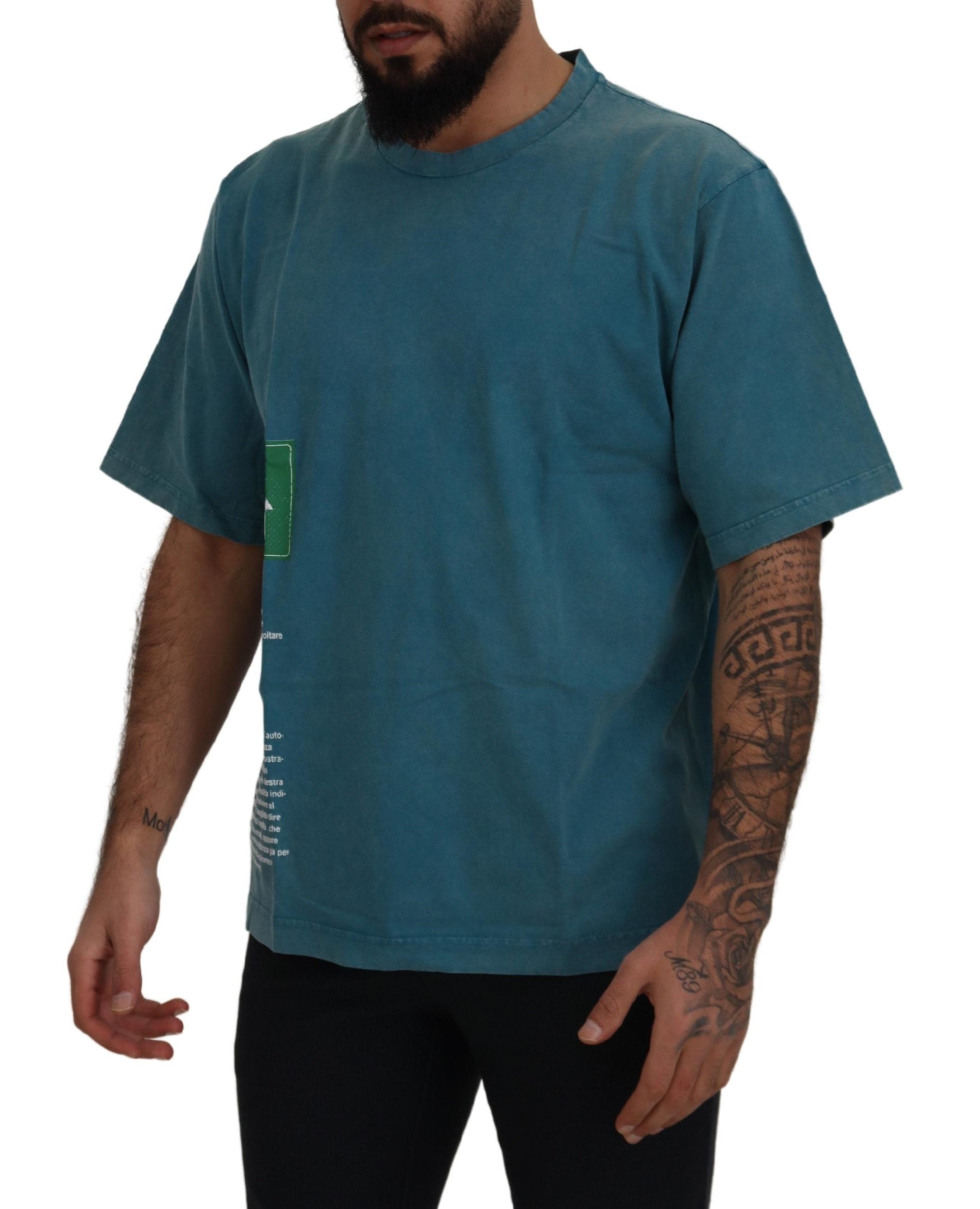 Blue Logo Print Crewneck Cotton T-shirt Dolce & Gabbana