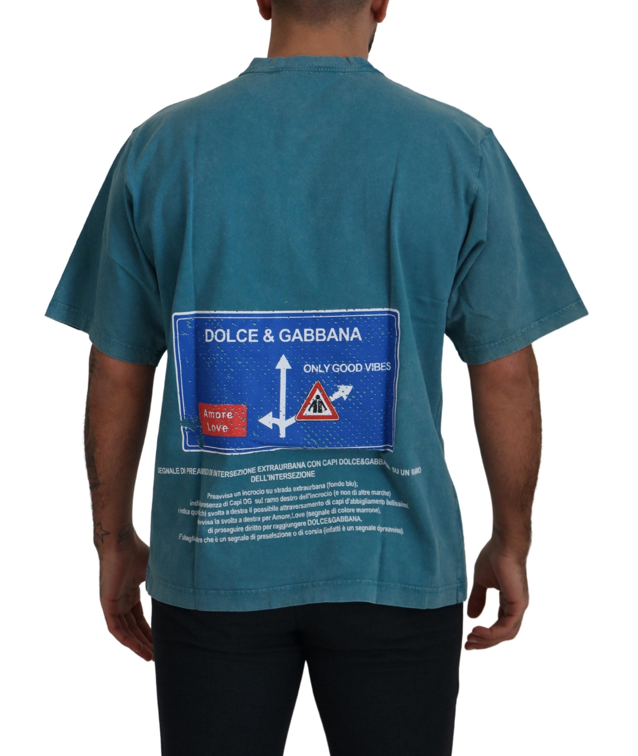 Blue Logo Print Crewneck Cotton T-shirt Dolce & Gabbana