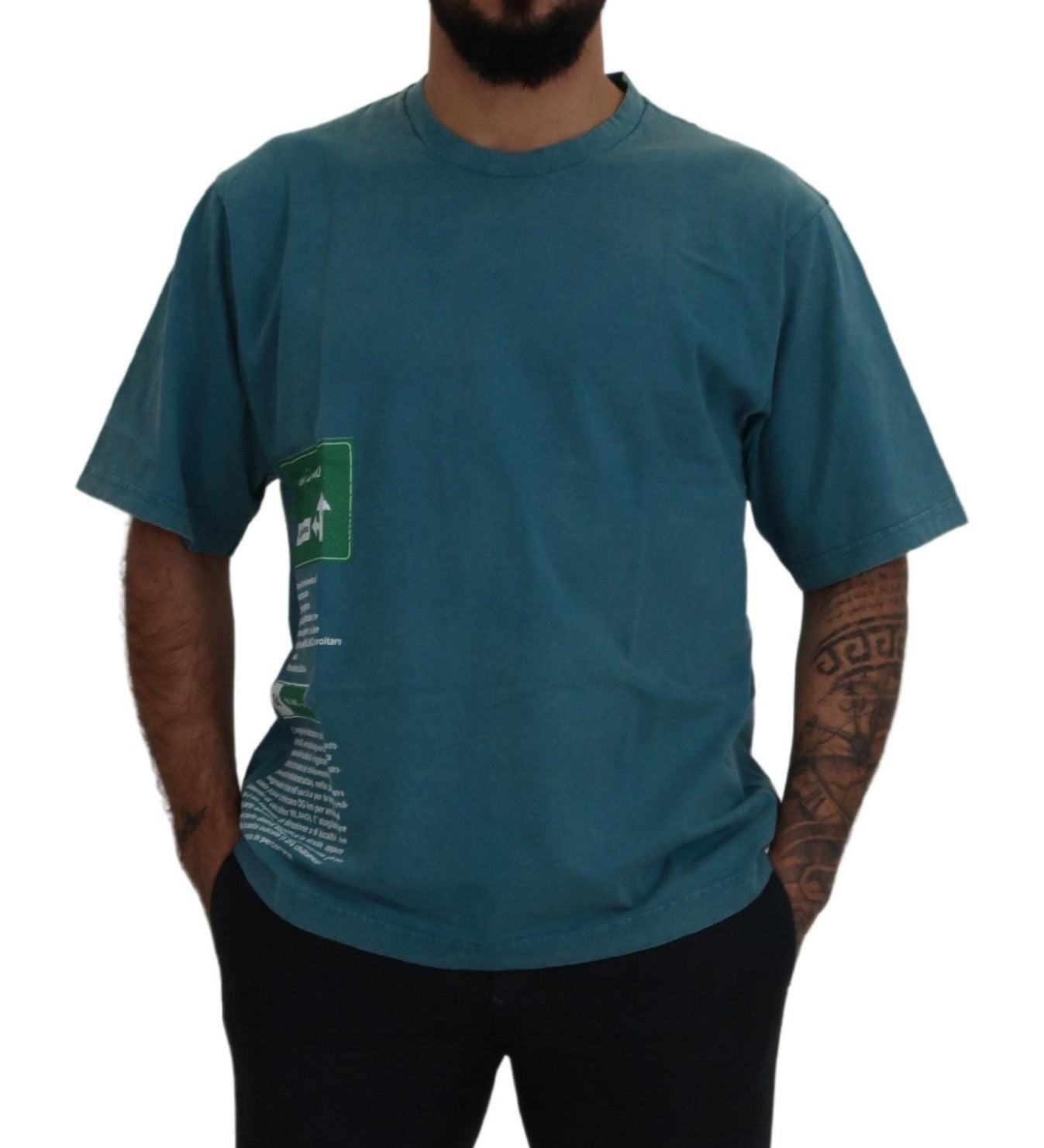 Blue Logo Print Crewneck Cotton T-shirt Dolce & Gabbana