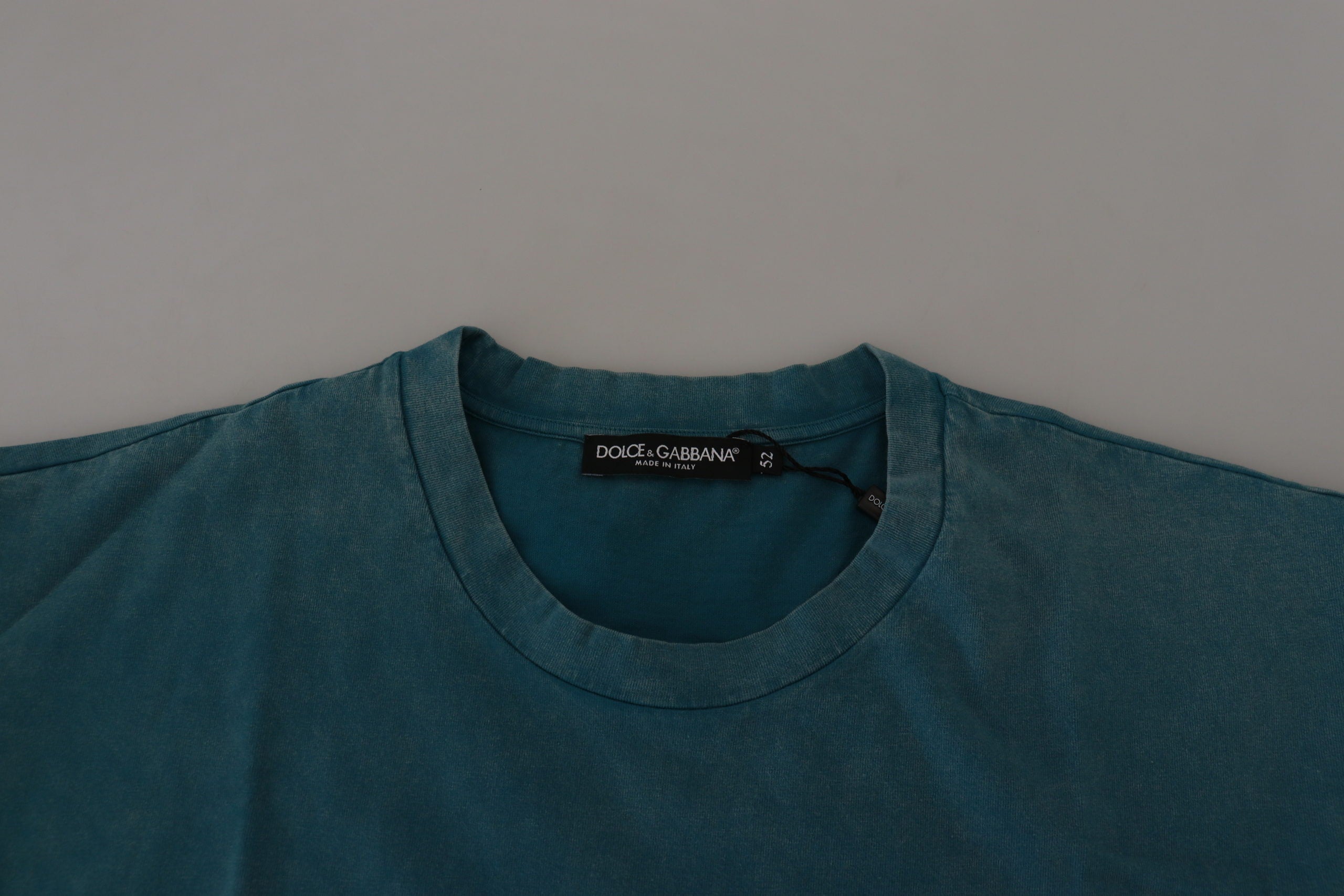 Blue Logo Print Crewneck Cotton T-shirt Dolce & Gabbana