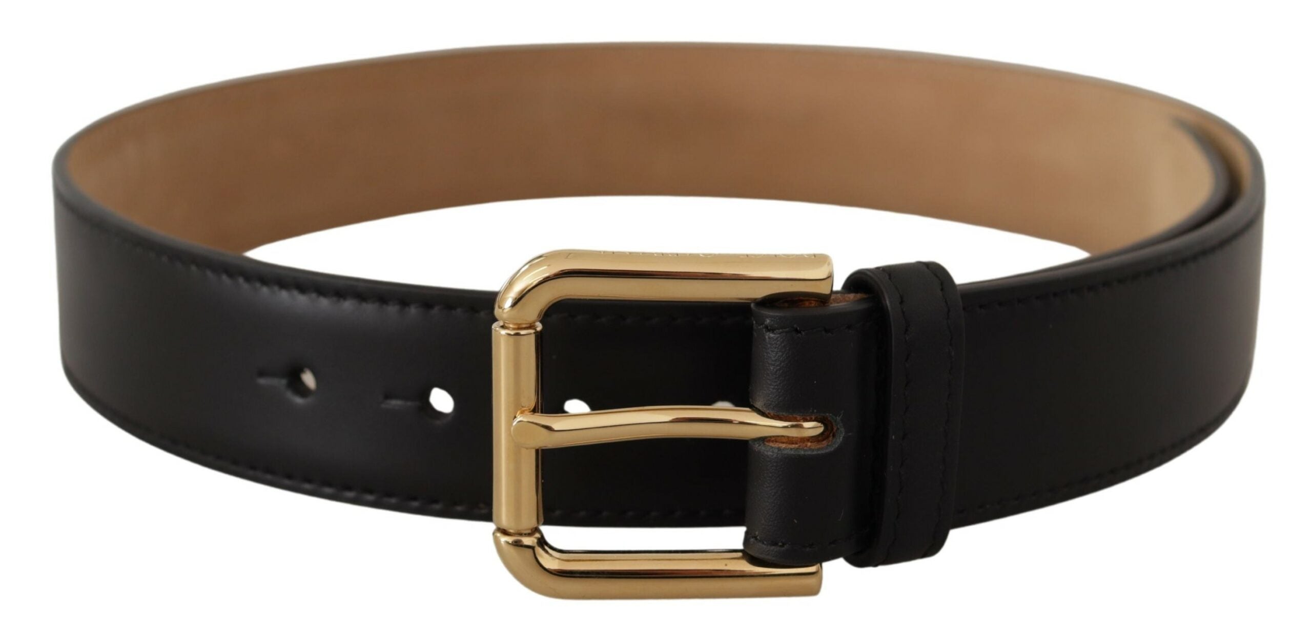 Black Solid Leather Classic Gold Waist Buckle Belt Dolce & Gabbana