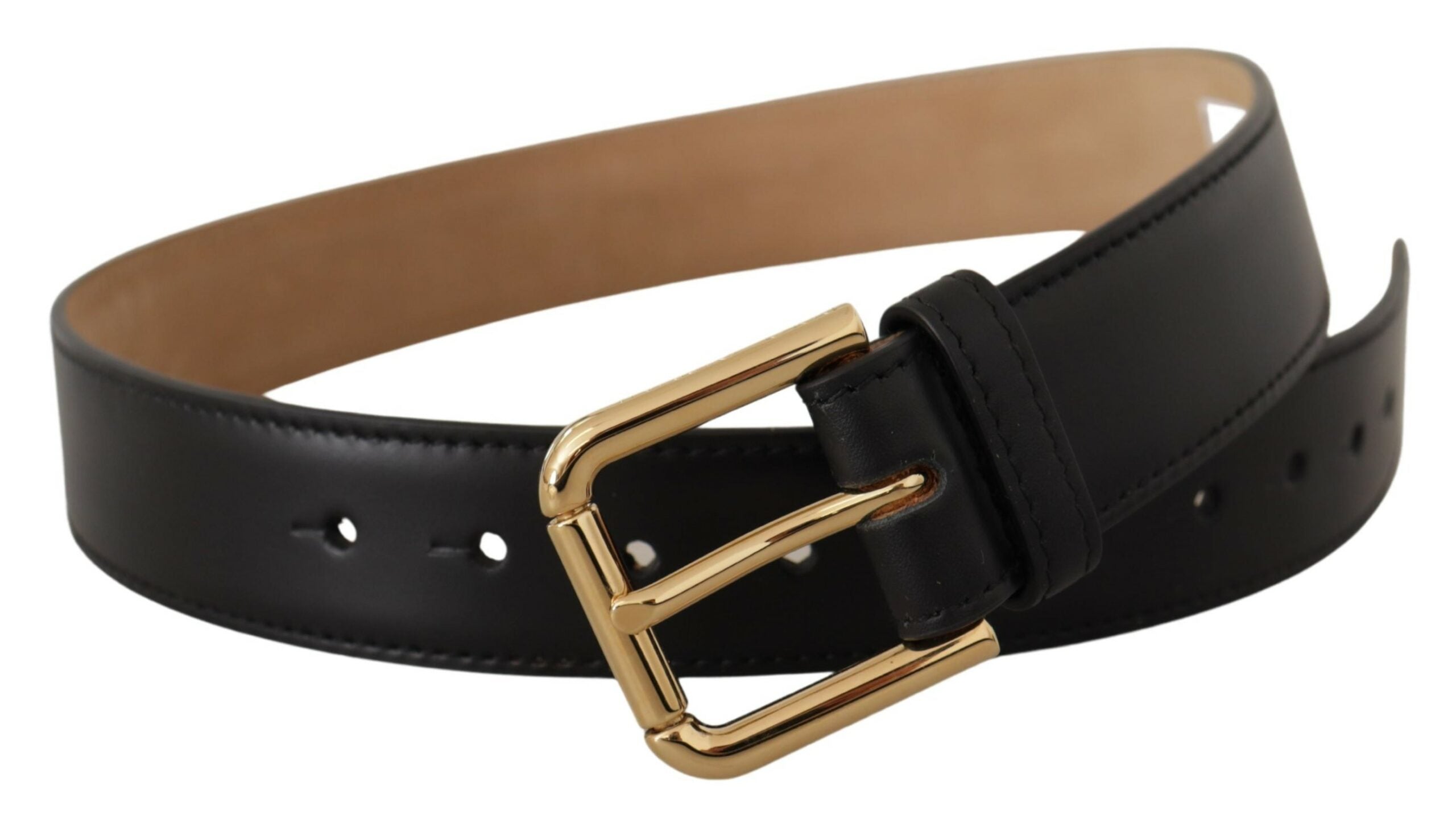 Black Solid Leather Classic Gold Waist Buckle Belt Dolce & Gabbana