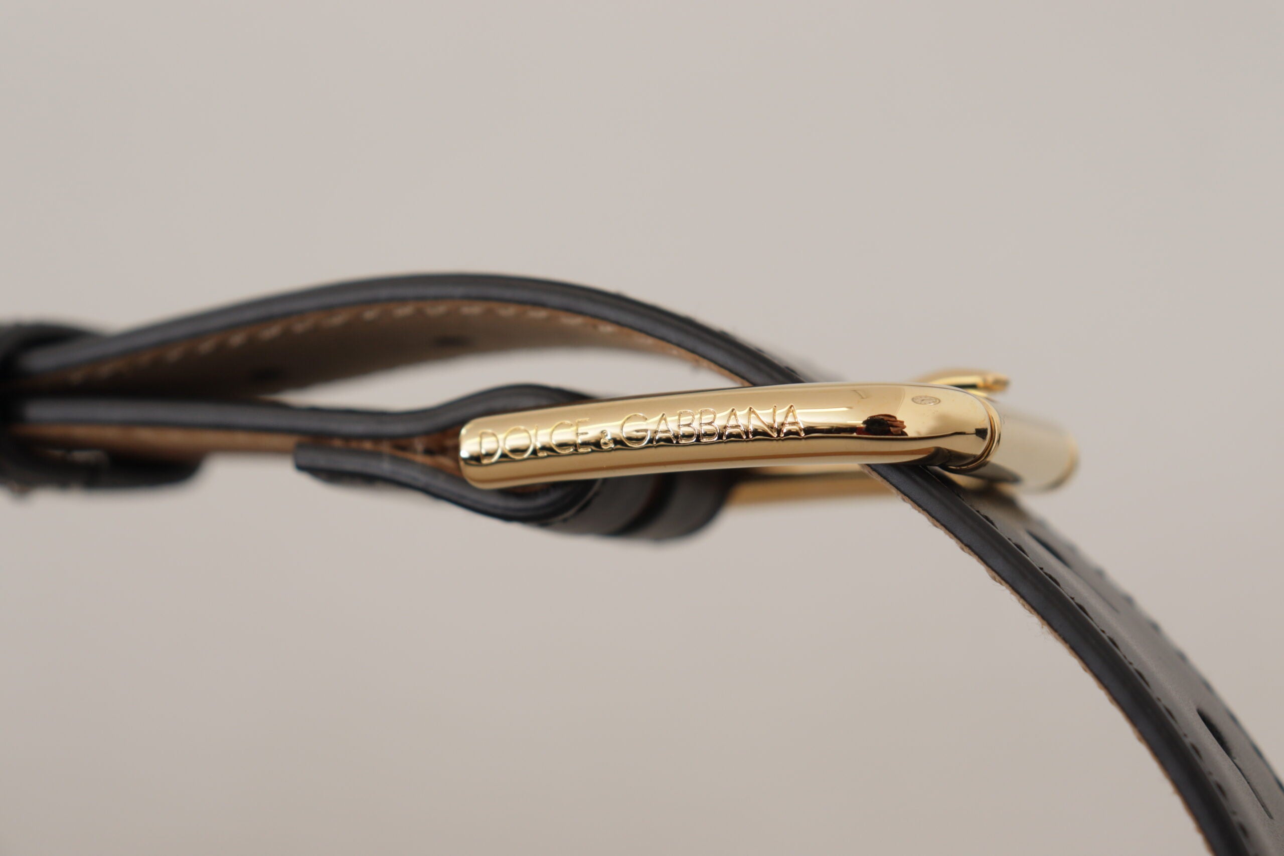 Black Solid Leather Classic Gold Waist Buckle Belt Dolce & Gabbana
