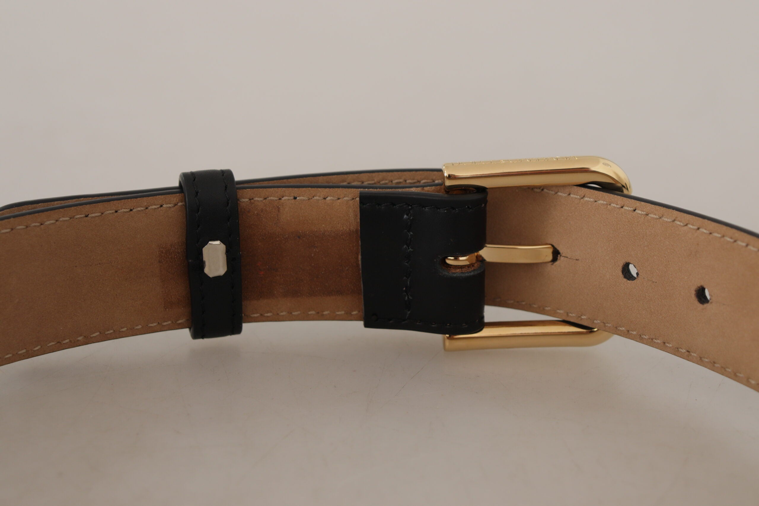 Black Solid Leather Classic Gold Waist Buckle Belt Dolce & Gabbana