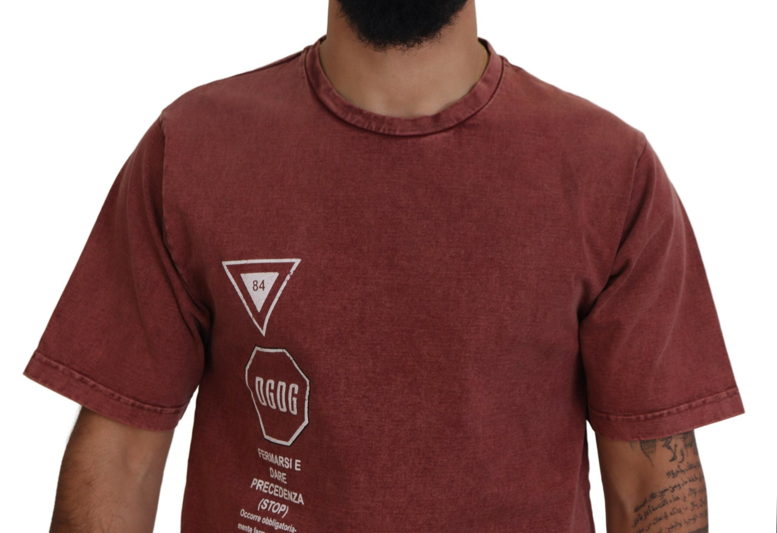 Maroon Print Round Neck Short Sleeves T-shirt Dolce & Gabbana