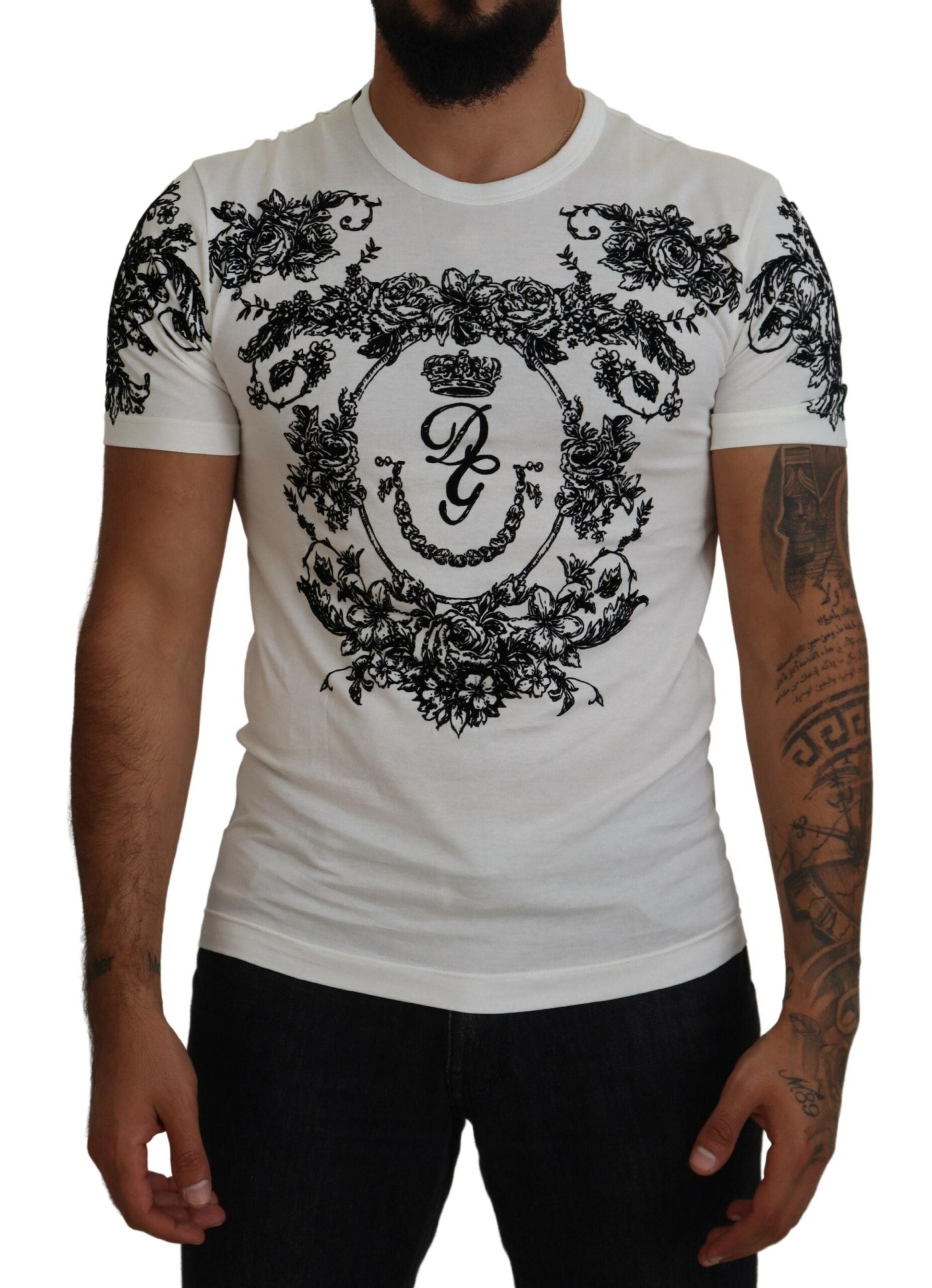 White DG Crown Floral Crewneck Men T-shirt Dolce & Gabbana