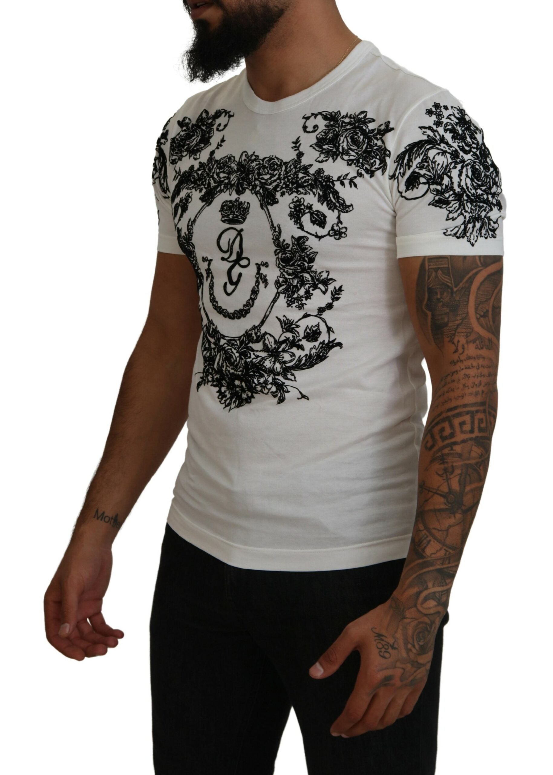 White DG Crown Floral Crewneck Men T-shirt Dolce & Gabbana