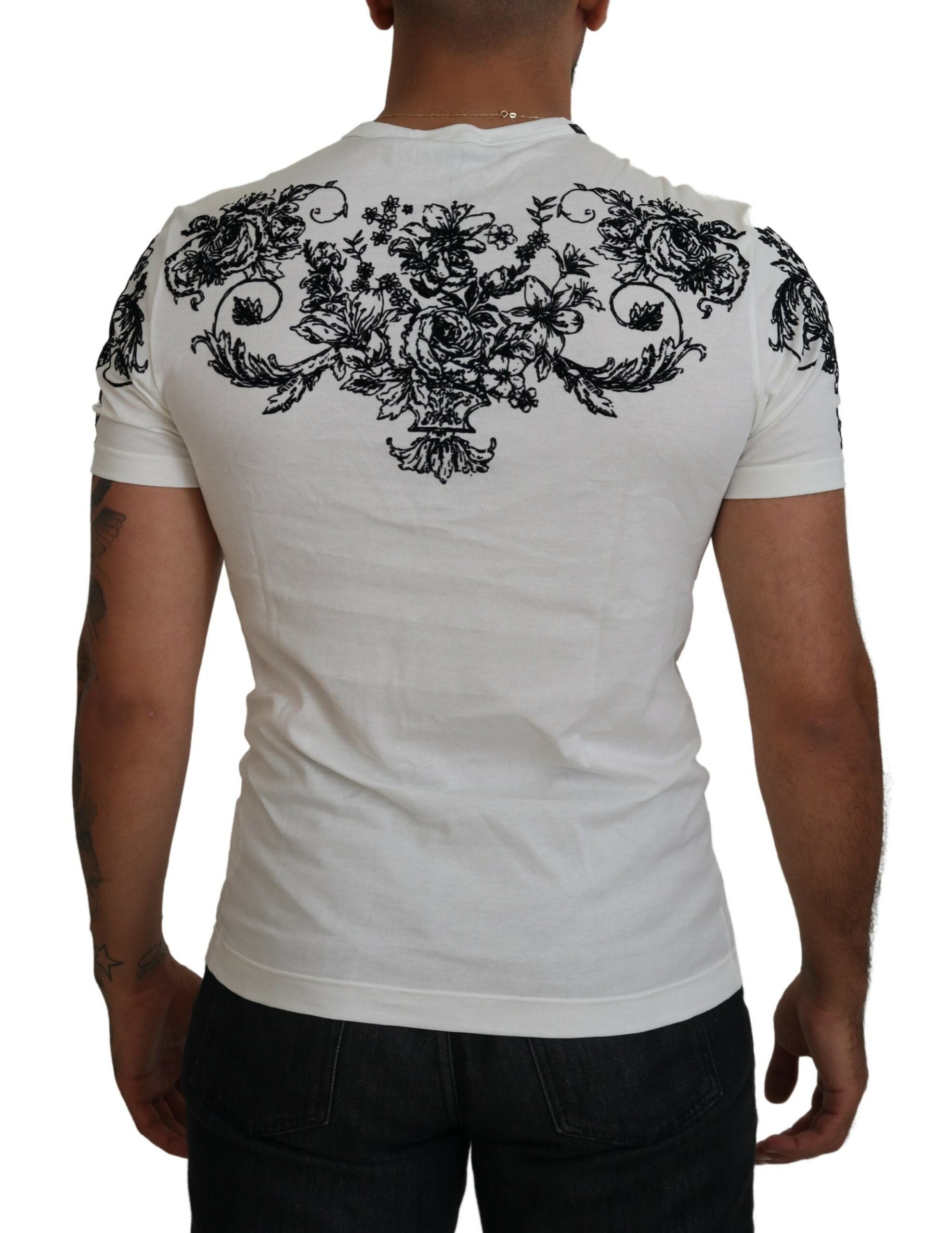 White DG Crown Floral Crewneck Men T-shirt Dolce & Gabbana