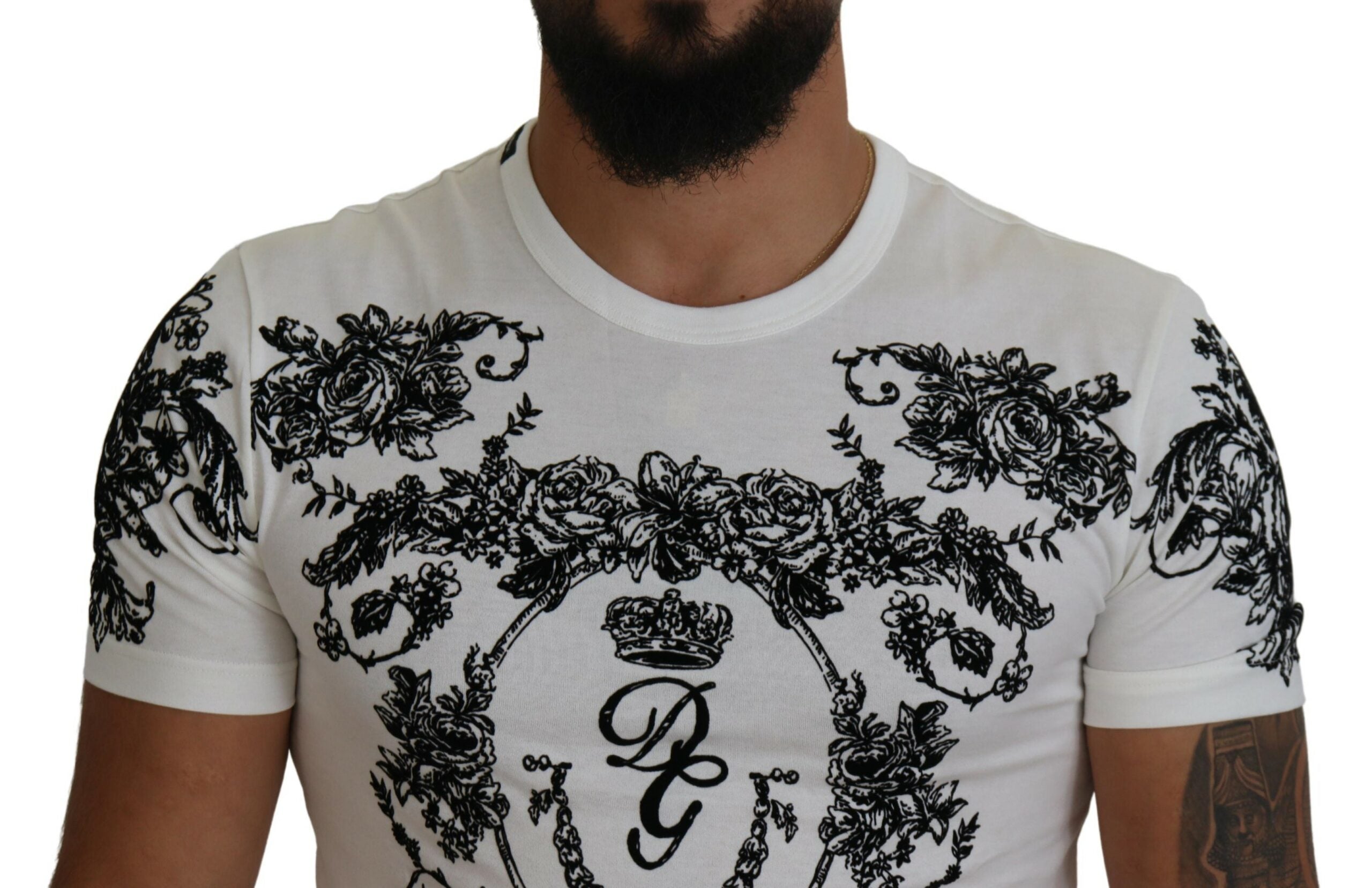 White DG Crown Floral Crewneck Men T-shirt Dolce & Gabbana