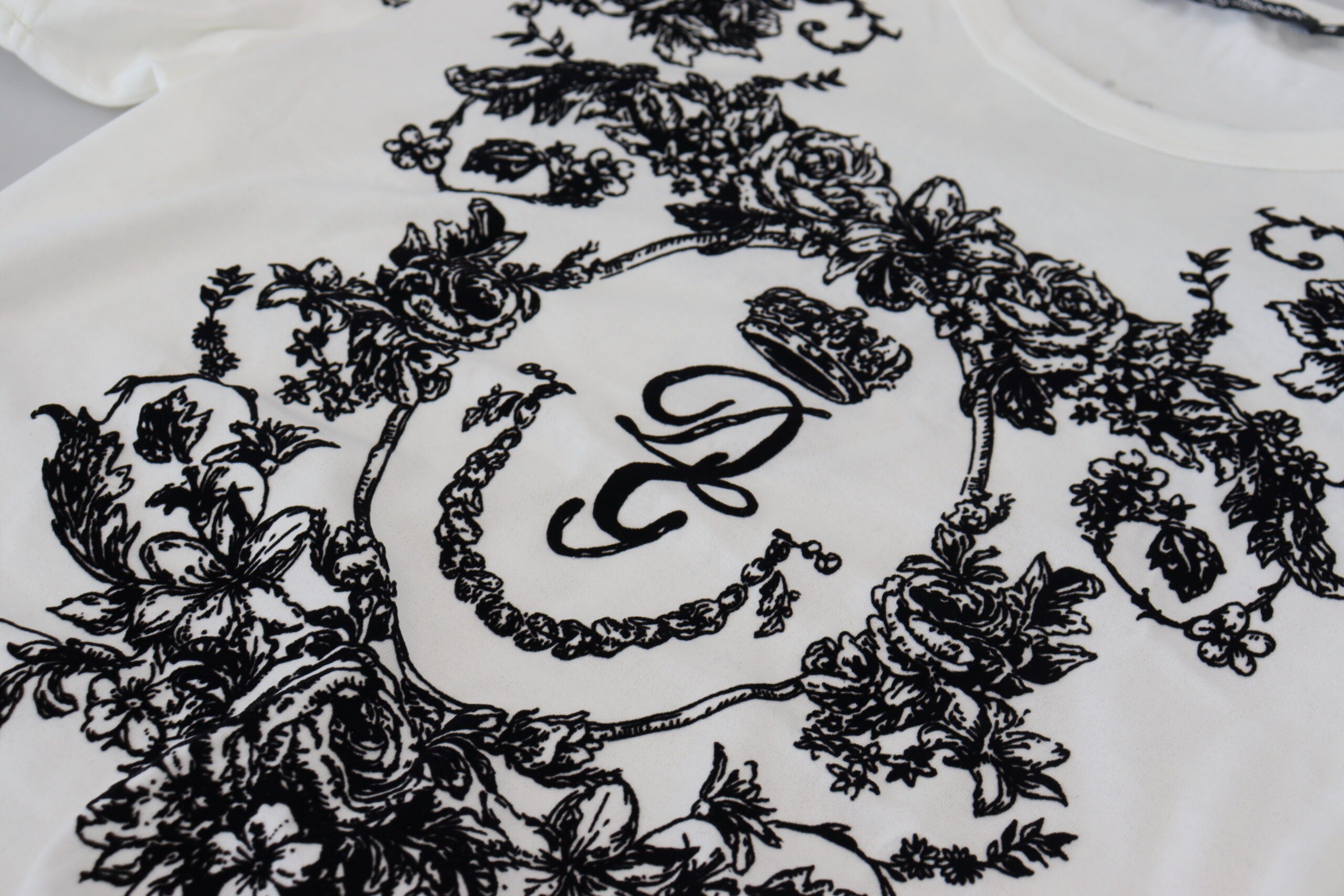 White DG Crown Floral Crewneck Men T-shirt Dolce & Gabbana
