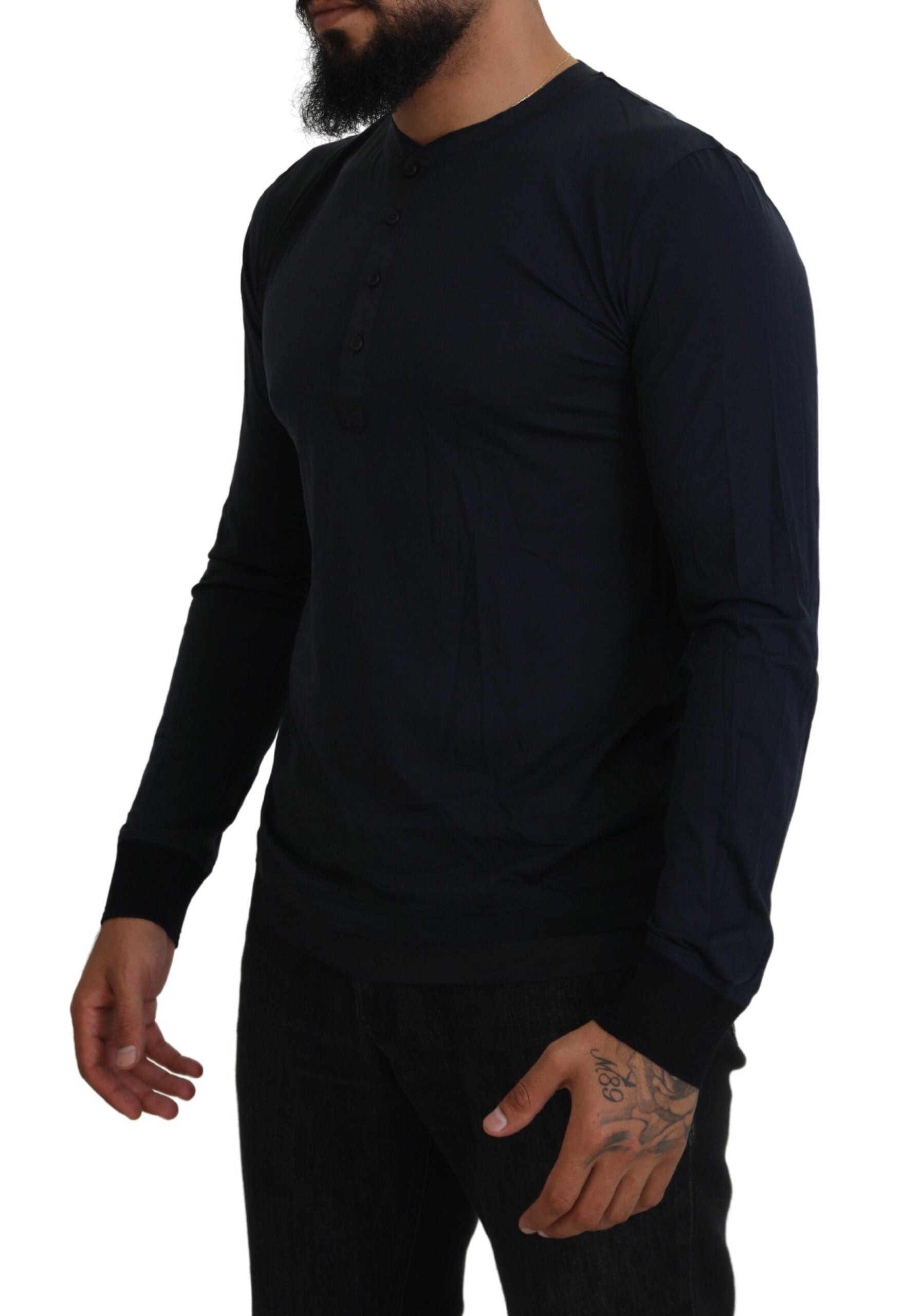Blue Cotton Button Crewneck Pullover Sweater Dolce & Gabbana