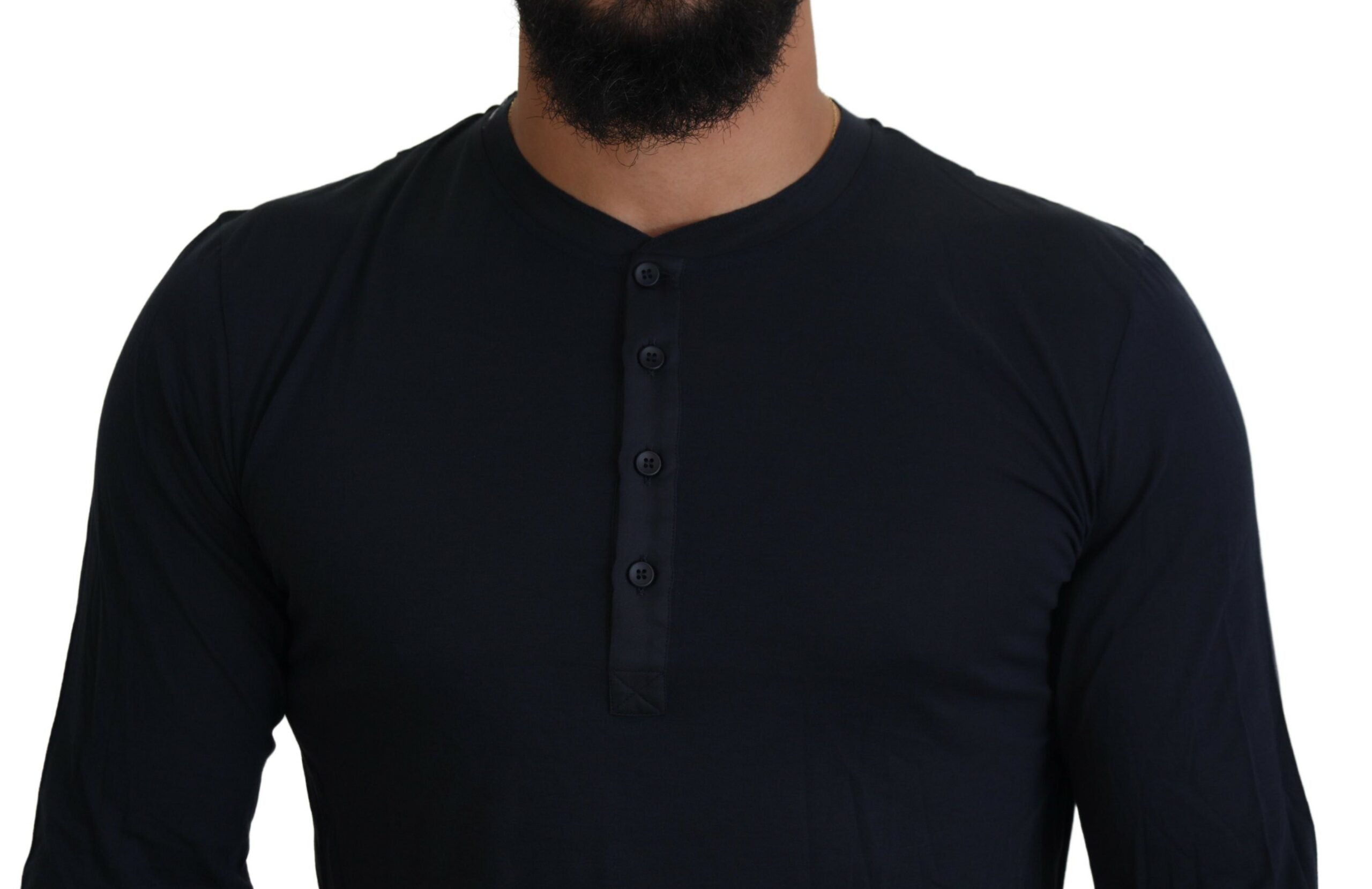Blue Cotton Button Crewneck Pullover Sweater Dolce & Gabbana
