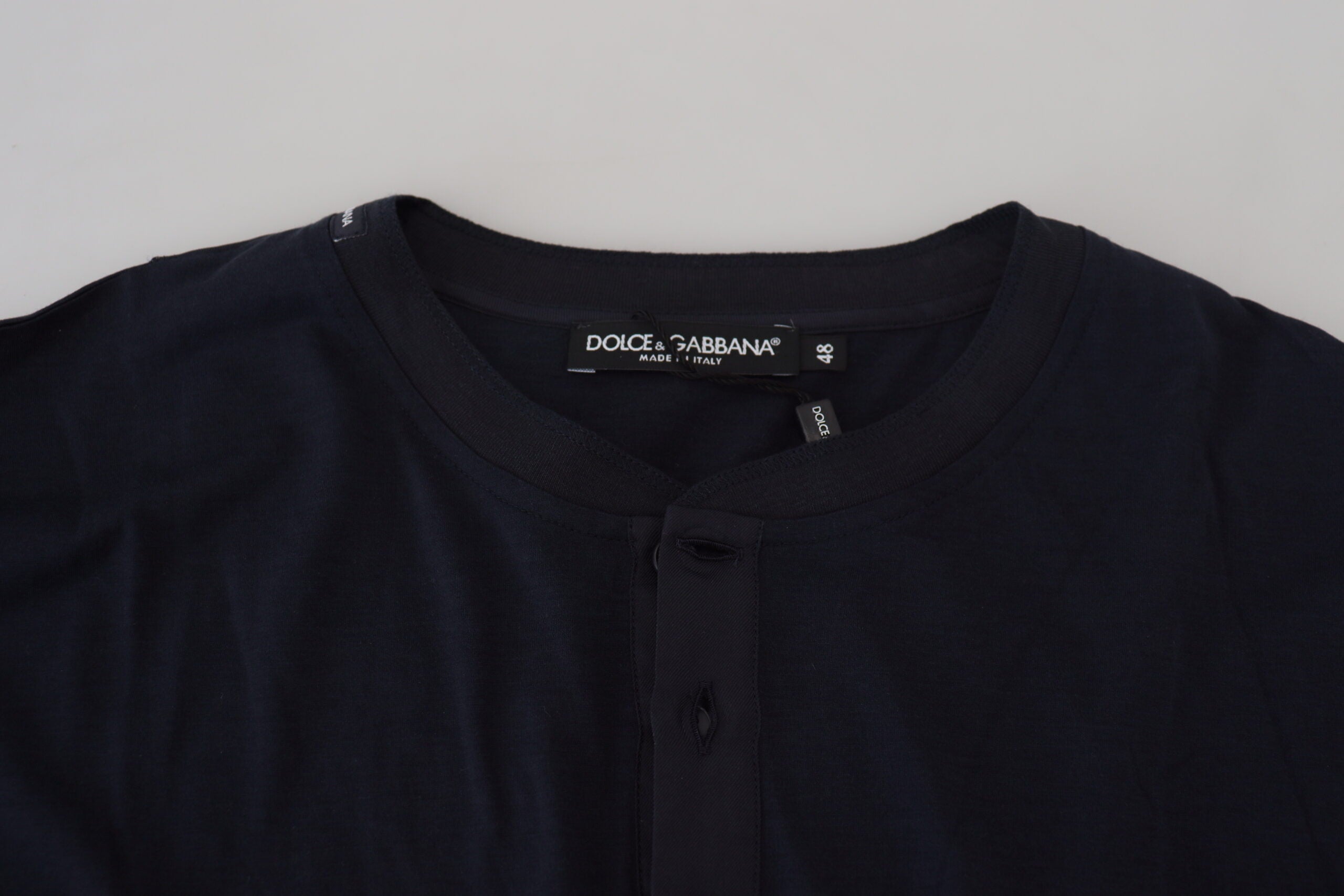 Blue Cotton Button Crewneck Pullover Sweater Dolce & Gabbana