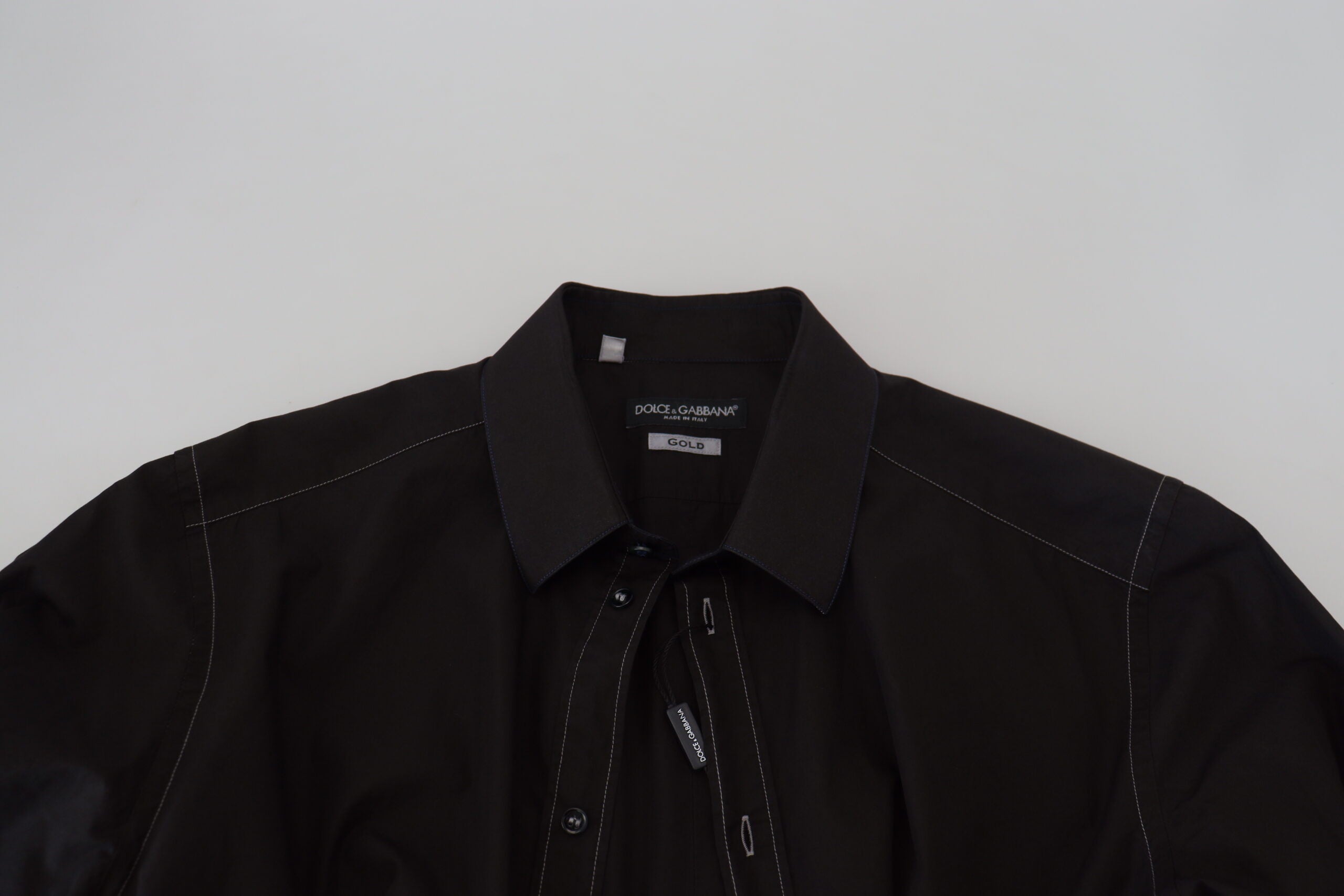 Black Cotton Collared Long Sleeve GOLD Shirt Dolce & Gabbana