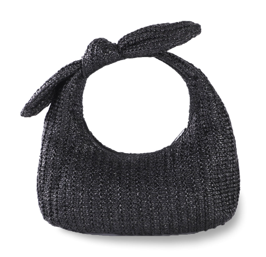 Vacation Style Bow Straw Handbag Clutch bags Dropshipman Black 24X13X5CM