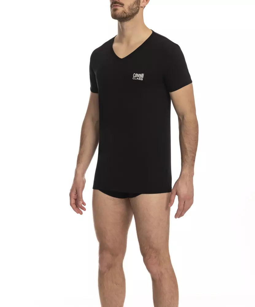 Black Cotton Men's T-Shirt Cavalli Class