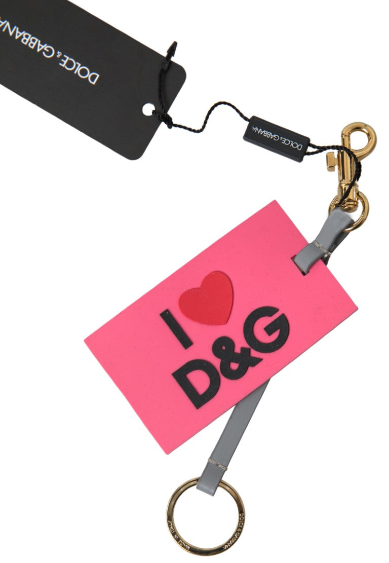 Pink Silicone DG Logo Gold Brass Keyring Women Keychain Dolce & Gabbana
