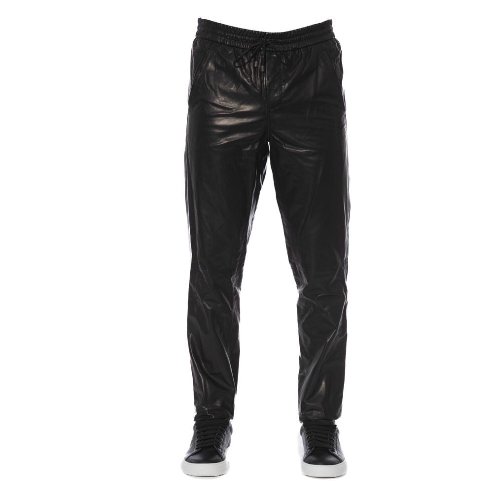 Black Lamb Leather Men Trouser Trussardi