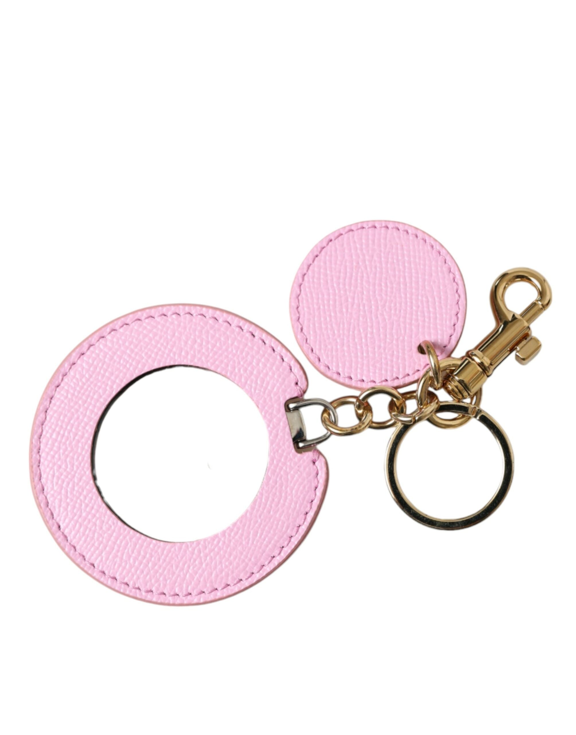 Pink Calf Leather Gold Metal Logo Print Keyring Keychain Dolce & Gabbana