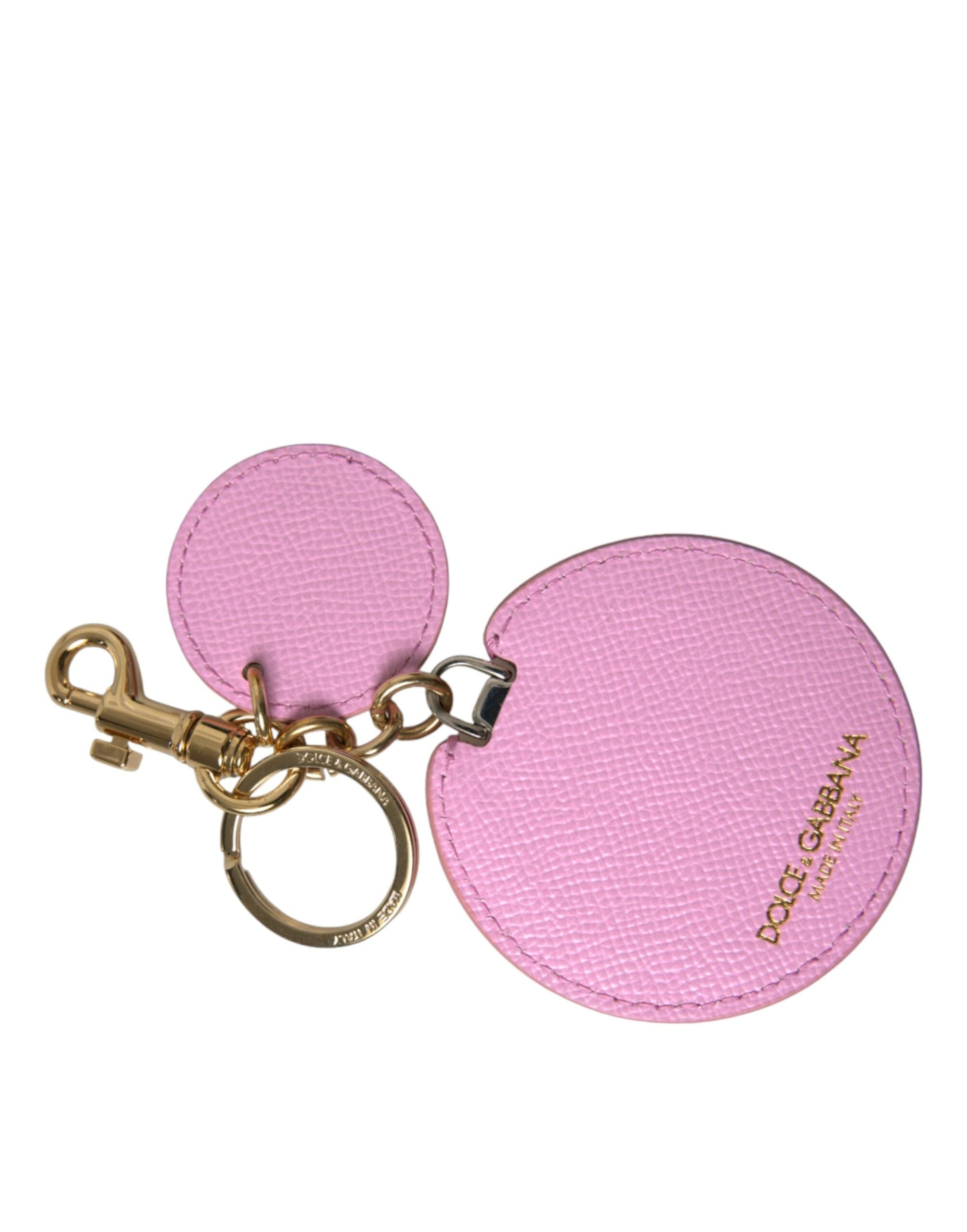 Pink Calf Leather Gold Metal Logo Print Keyring Keychain Dolce & Gabbana