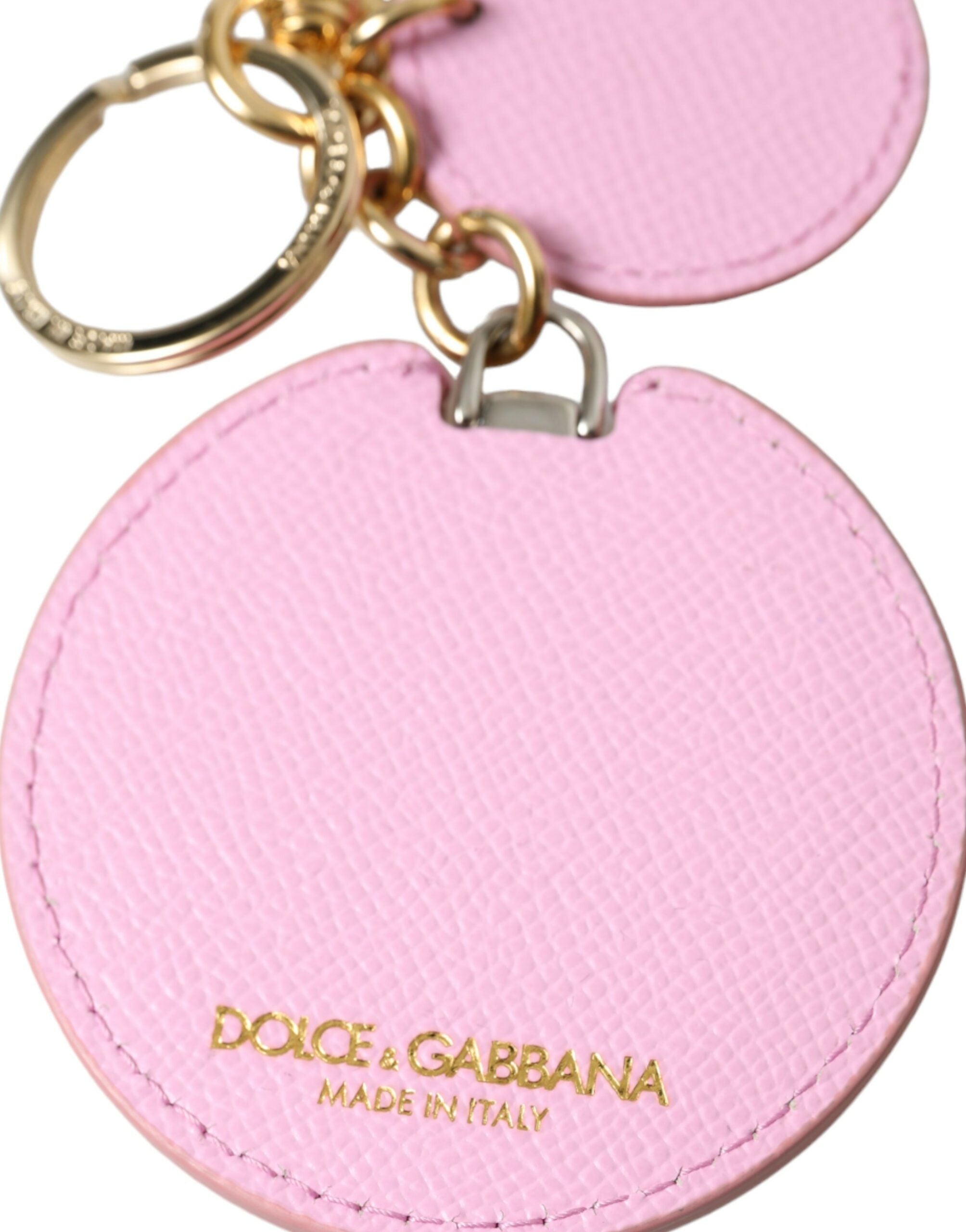 Pink Calf Leather Gold Metal Logo Print Keyring Keychain Dolce & Gabbana