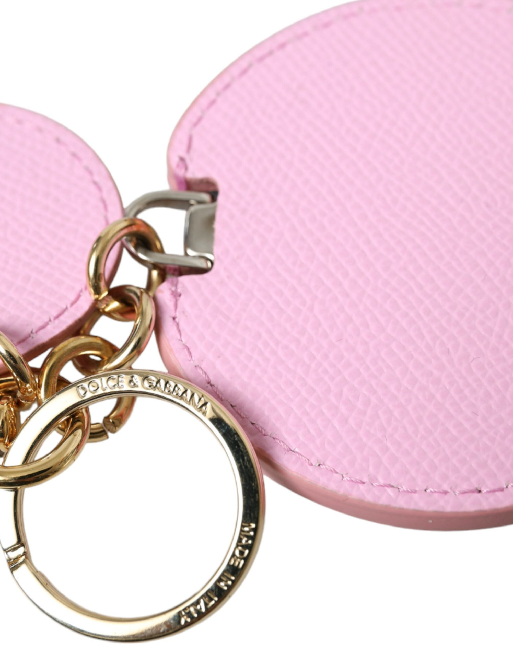 Pink Calf Leather Gold Metal Logo Print Keyring Keychain Dolce & Gabbana